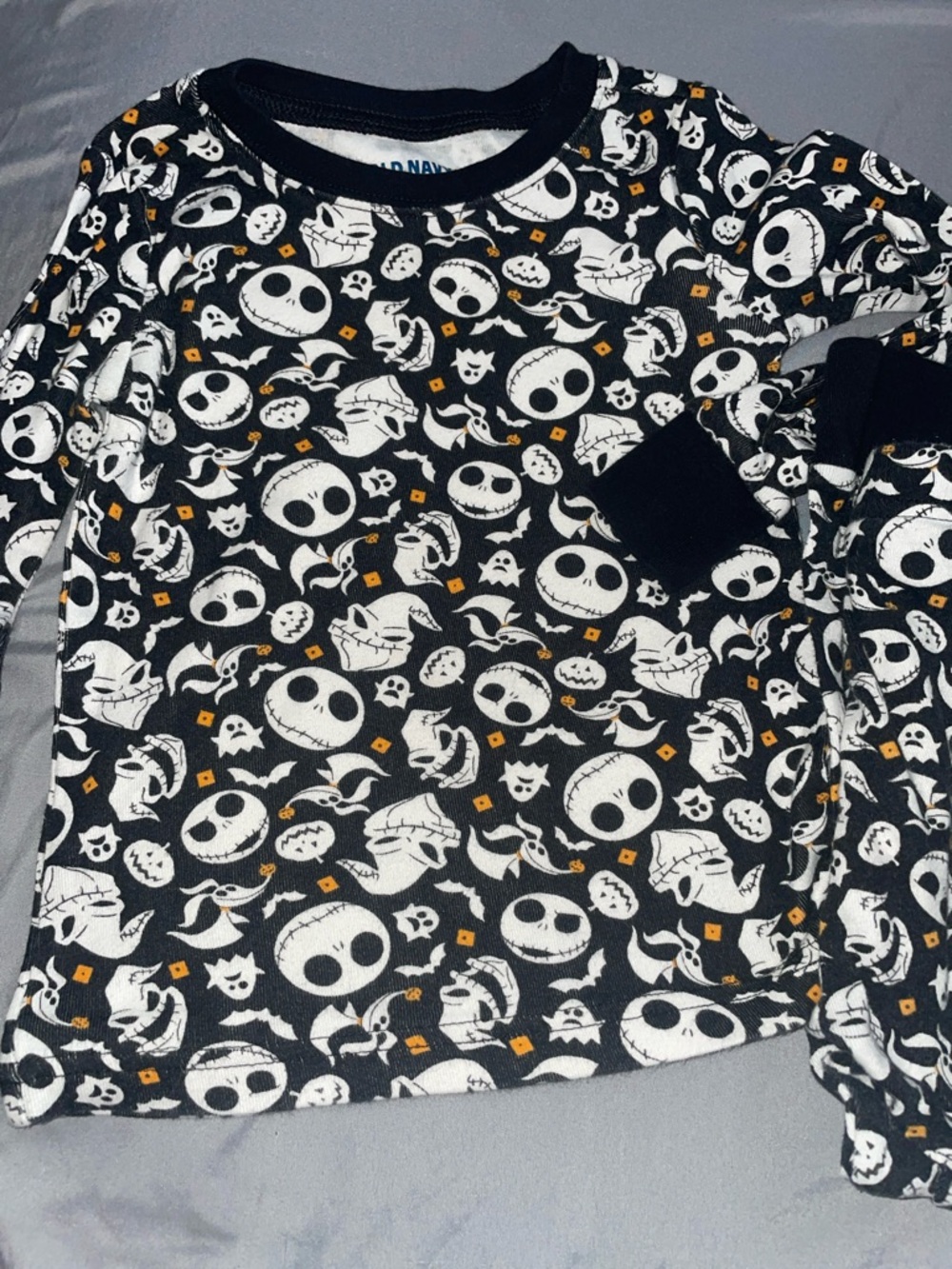 Old Navy Kids' Black and White Halloween Skull Pajama Set with Orange Accents